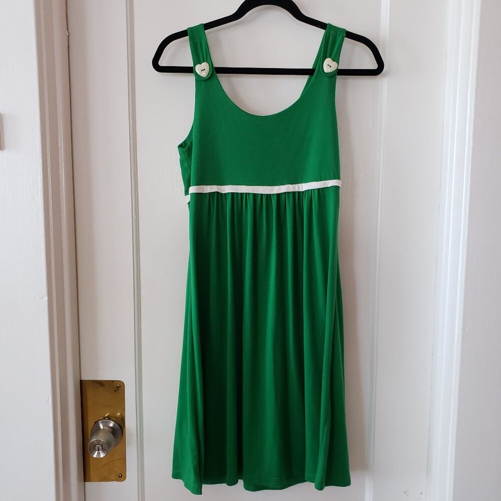 I.ner Kelly Green Y2K Babydoll Dress Empire Waist Heart Button Large
